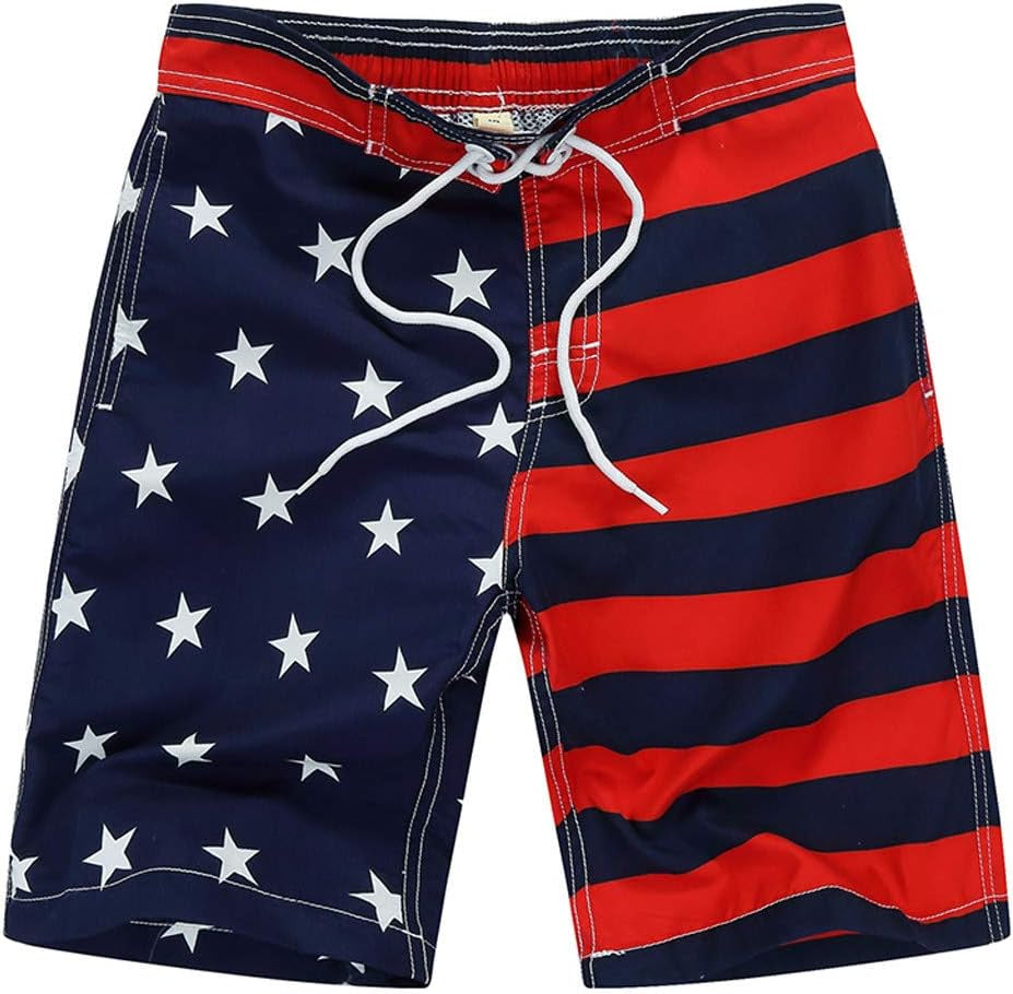 Boys Kids Swim Trunks Beach Shorts 4-16 Years Old Children July 4Th Trunk American Flag Shorts USA Swimtrunk
