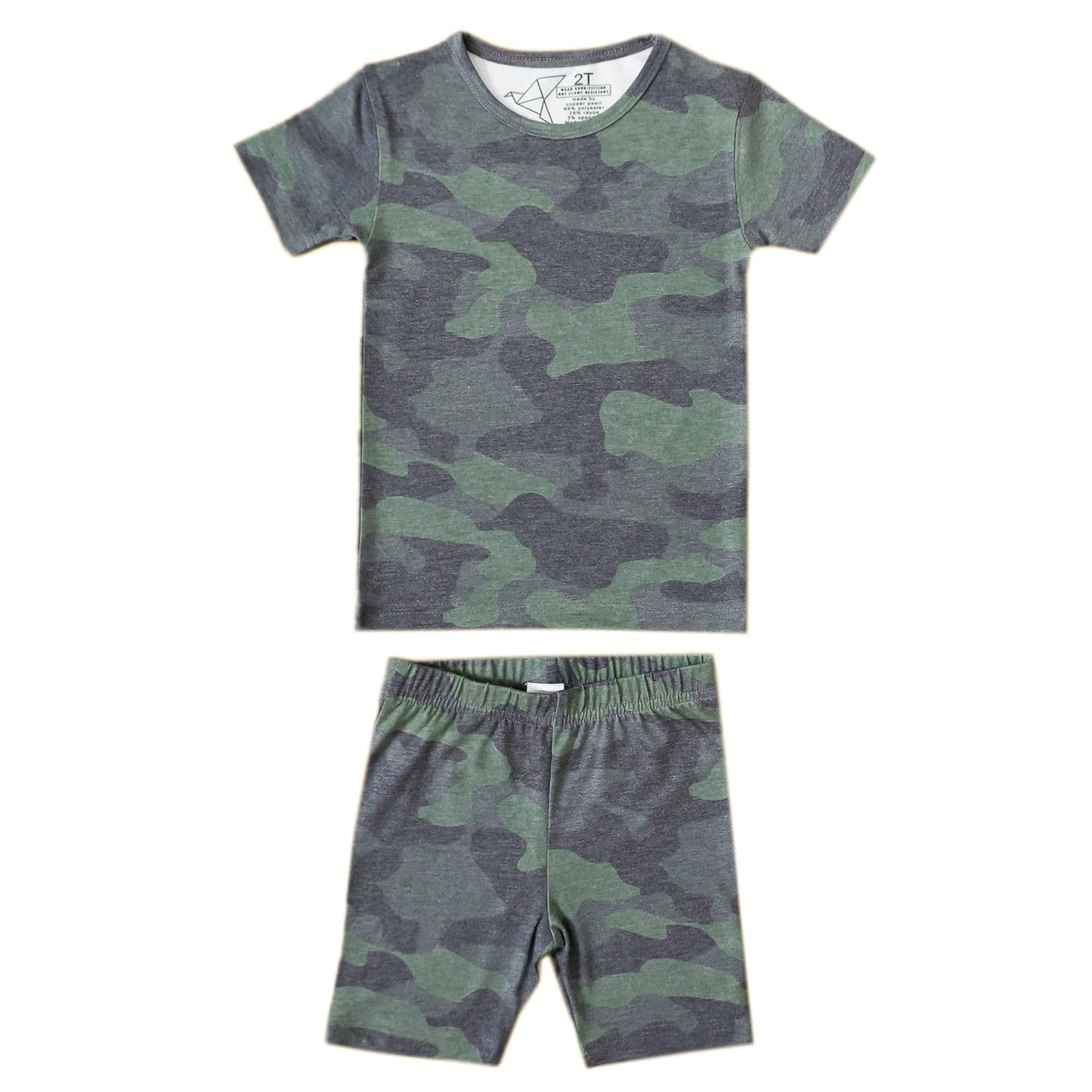 Two Piece Short Sleeve Toddler Pajamas PJ Sets for Boys and Girls - Adorable Pattern Summer Pajamas Shorts to Keep Cool While Sleeping, Size 12 Months to 5T - Hunter
