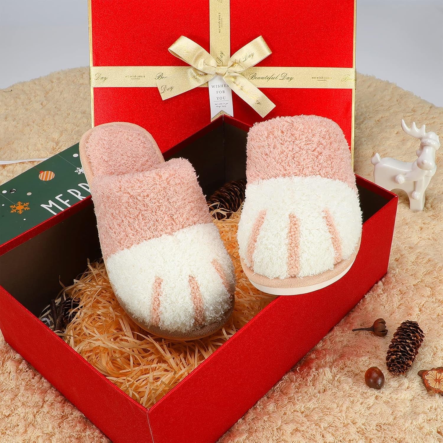 Cute Animal Slippers for Women Indoor Outdoor Memory Foam House Slipper Soft Warm Cozy Fuzzy Bedroom Non-Slip Shoes Christmas Gift Ladies
