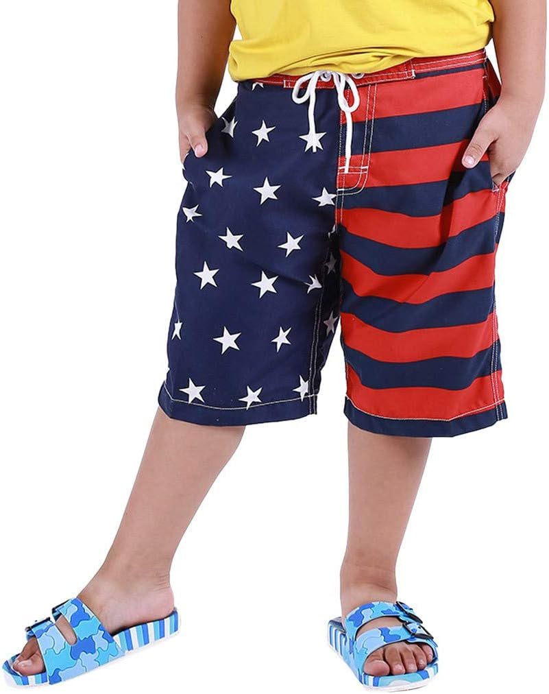 Boys Kids Swim Trunks Beach Shorts 4-16 Years Old Children July 4Th Trunk American Flag Shorts USA Swimtrunk