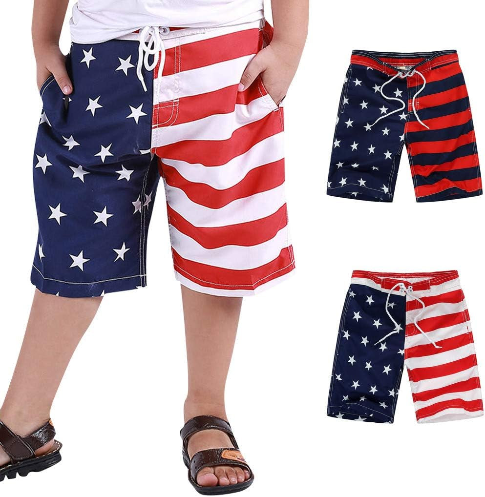 Boys Kids Swim Trunks Beach Shorts 4-16 Years Old Children July 4Th Trunk American Flag Shorts USA Swimtrunk