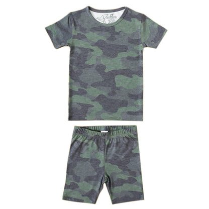 Two Piece Short Sleeve Toddler Pajamas PJ Sets for Boys and Girls - Adorable Pattern Summer Pajamas Shorts to Keep Cool While Sleeping, Size 12 Months to 5T - Hunter